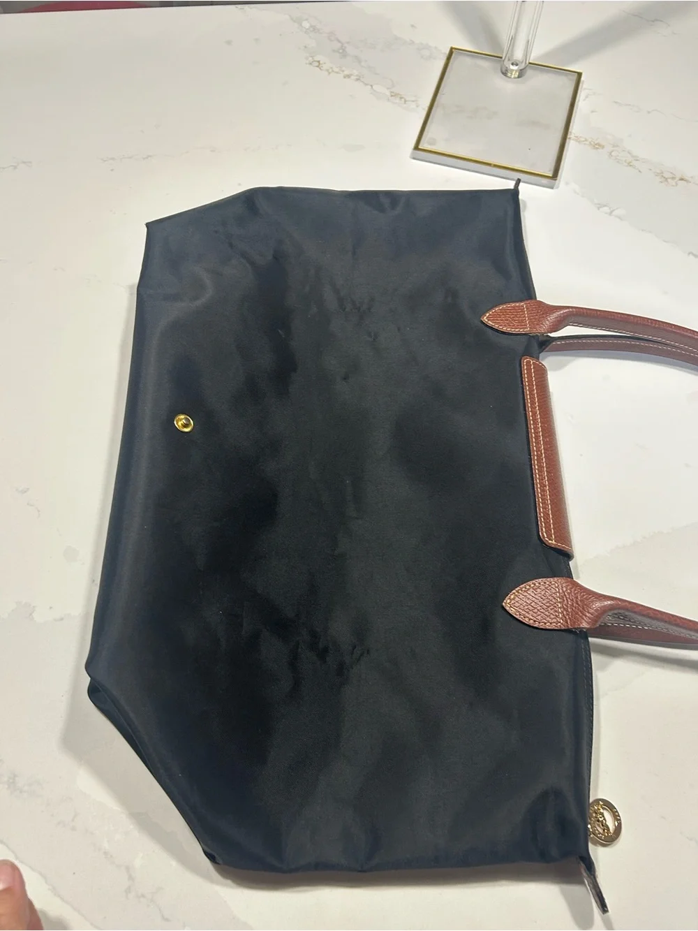 Longchamp Black Tote with Brown Trim and Handles